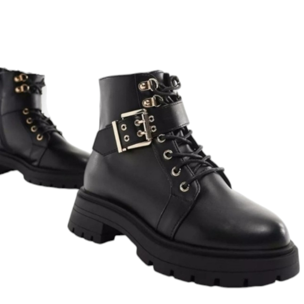 ASOS DESIGN Size 11 Wide Fit April hiker lace-up boots in black UK SIZE 9